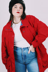 1990's eddie bauer red rain jacket with tartan liner