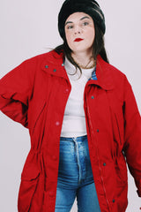 1990's eddie bauer red rain jacket with tartan liner