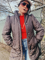 brown long puffy jacket