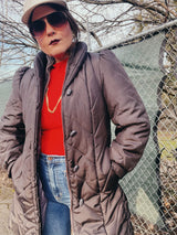 brown long puffy jacket