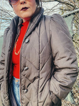 brown long puffy jacket