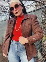 tartan jacket with leather collar