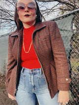 tartan jacket with leather collar