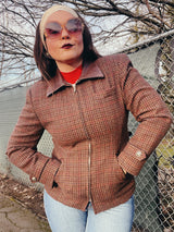 tartan jacket with leather collar