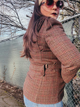 tartan jacket with leather collar