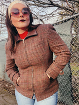 tartan jacket with leather collar