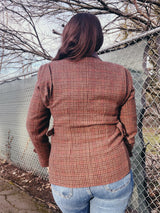 tartan jacket with leather collar