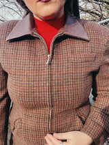 tartan jacket with leather collar