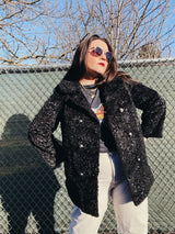 fux fur black pea coat