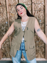 tan beige 1990's sleeveless women's vest