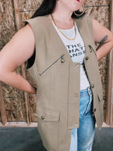 tan beige 1990's sleeveless women's vest