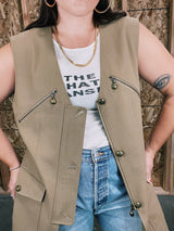 tan beige 1990's sleeveless women's vest