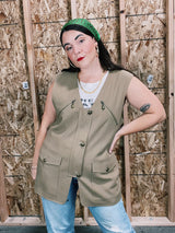 tan beige 1990's sleeveless women's vest