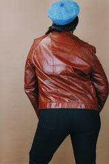 Men's or women's vintage 1970's Casablanca, For Guys - For Gals label size medium long sleeve zip up leather brown jacket with small pointy collar