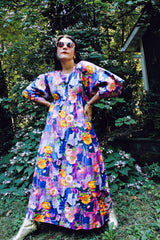 Printed Maxi Dress with Short Bell Sleeve Sleeves