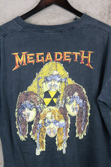 Men's or women's vintage 1991 The Brockum Group, Made in USA label black short sleeve Megadeth band tee with multicolored graphic on front and back.
