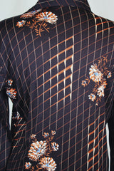 Men's or women's vintage 1970's Kings Road label long sleeve chocolate brown colored button up shirt with all over floral print in a slinky polyester material.