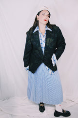 Women's vintage 1980's Massimo, Mase in Italy label long sleeve black wool blazer with subtle all over floral print.