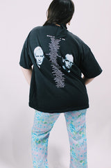 Women's or men's vintage 1999 O.B., Assembled in Mexico label short sleeve black Scorpions tour t-shirt with a colored graphic on front and back.