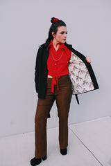 Brown Wool Button Up Jacket with Tie Waist