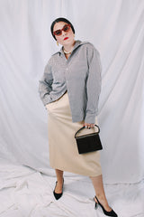 Women's or men's vintage 1970's Mr. California label long sleeve brown and white gingham print button up shirt with dagger collar and two chest pockets. Lightweight polyester material.