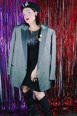 Men's vintage 1980's After Six, Allen's Formal Wear, Made in the USA label long sleeve light grey tuxedo blazer.