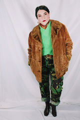 Men's or women's vintage 1970's Towncraft Penneys label long sleeve brown colored corduroy jacket with faux fur trim and liner.