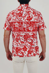 men's vintage Hawaiian print button up back