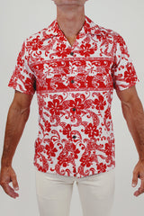 men's vintage Hawaiian print button up front