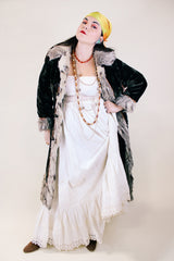 Women's vintage 1940's white cotton maxi skirt and petticoat. Has eyelet details and scalloped edges.