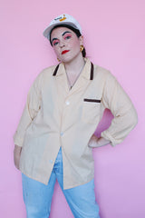 Men's or women's vintage 1960's Van Heusen label button up pajama shirt with collar. Yellow with brown and white trim.