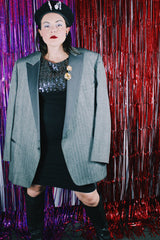 Men's vintage 1980's After Six, Allen's Formal Wear, Made in the USA label long sleeve light grey tuxedo blazer.