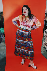 Women's vintage 1970's all over Hawaiian print ankle length maxi wrap skirt in thick quality cotton material.