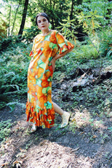 Short Sleeve Floral Printed Dress with Ruffle Arms & Hem