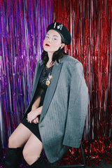 Men's vintage 1980's After Six, Allen's Formal Wear, Made in the USA label long sleeve light grey tuxedo blazer.