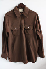 Women's or men's vintage 1960's The Spinnaker Shirt label long sleeve wool material lightweight sweater shirt with a collar and half zipper closure in the front.