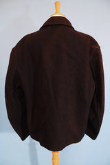 Men's vintage 1950's Field & Stream label long sleeve dark navy blue wool zip up shacket with side pockets.