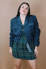 Men's vintage 1950's FLYVAPNET Nr. 48 size small Swedish Air Force cropped long sleeve wool jacket in navy blue that looks like denim.