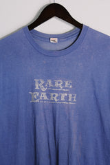 Women's or men's vintage 1980's Hanes Under Colors label short sleeve long length blue Rare Earth band tee in a cotton material.