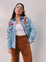 Long Sleeve Patchwork Chambray Button Up