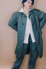 Men's or women's vintage 1960's Plymouth of Boston, Weather Ready label size large long length grey tweed wool long sleeve trench coat