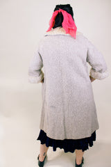 Women's vintage 1960's Mademoiselle Vogues, Fashions in Good Taste 3/4 arm length knee length coat in a wool cream color and cream fur trim on neckline and cuffs.