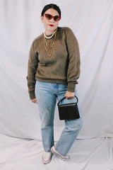 Men's or women's vintage 1980's Gary Reed's Adam Sloane label long sleeve pullover crewneck sweater in a brown color and acrylic and mohair material.