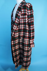 Men's or women's vintage 1960's Pendleton, Made in USA label long sleeve long length plaid print dressing gown in white and red and a wool material.
