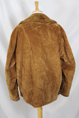 Men's or women's vintage 1970's Towncraft Penneys label long sleeve brown colored corduroy jacket with faux fur trim and liner.