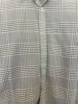 Men's or women's vintage 1960's Ivy Traditionals, Campus label long sleeve green plaid button up shirt with clear buttons, one left chest pocket in a cotton and polyester blend material