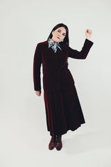 vintage maroon velvet skirt and jacket set front