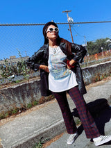 navy red and green tartan plaid print Lee pants vintage 1970's