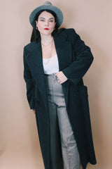 Men's vintage 1980's Tempo Europa by London Fog, Made in USA label size large dark charcoal grey long sleeve long length wool heavyweight coat.