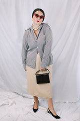 Women's or men's vintage 1970's Mr. California label long sleeve brown and white gingham print button up shirt with dagger collar and two chest pockets. Lightweight polyester material.